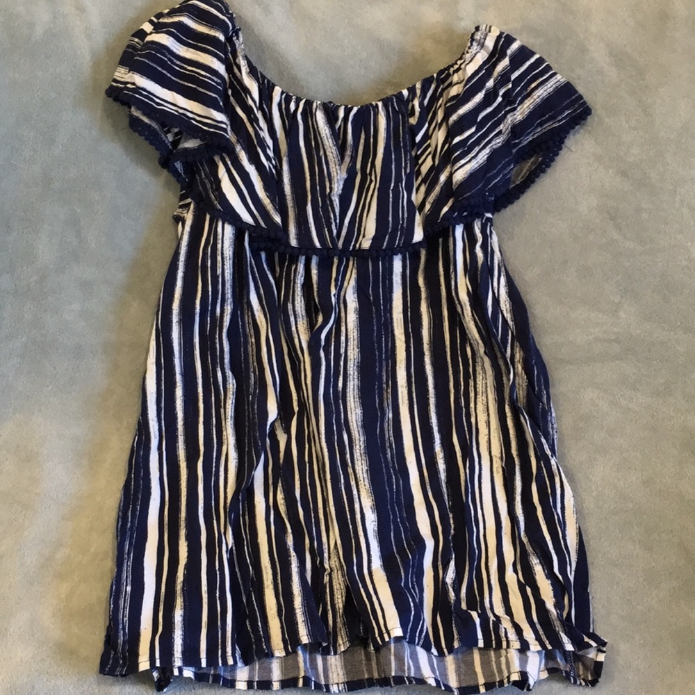 Navy Striped Peasant Blouse Faded Glory size 20